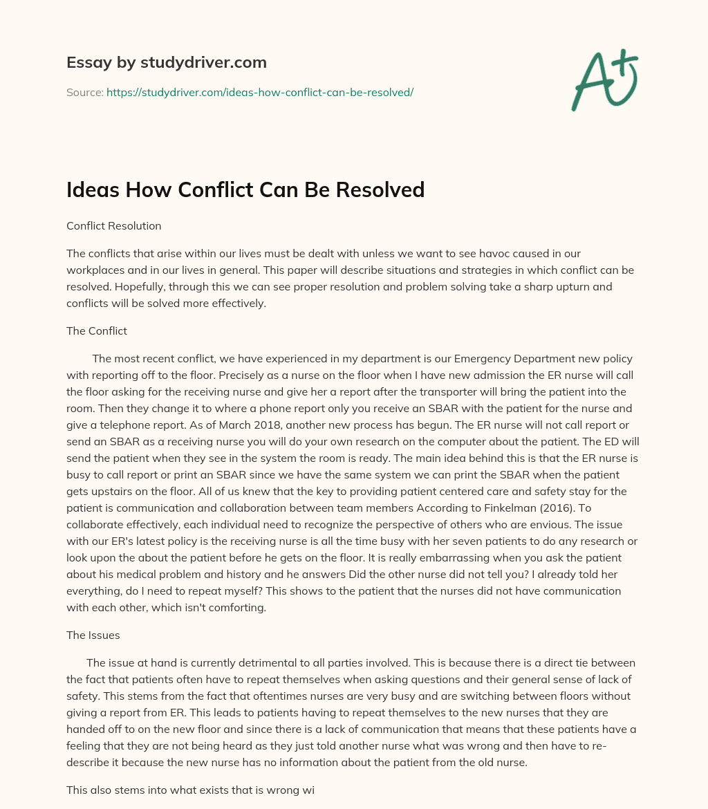 Ideas how Conflict Can be Resolved essay
