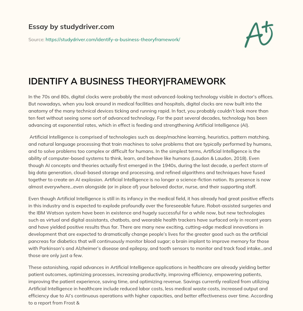 IDENTIFY a BUSINESS THEORY|FRAMEWORK essay