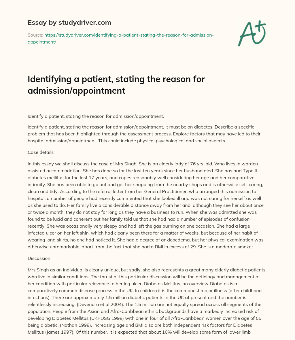 Identifying a Patient, Stating the Reason for Admission/appointment essay