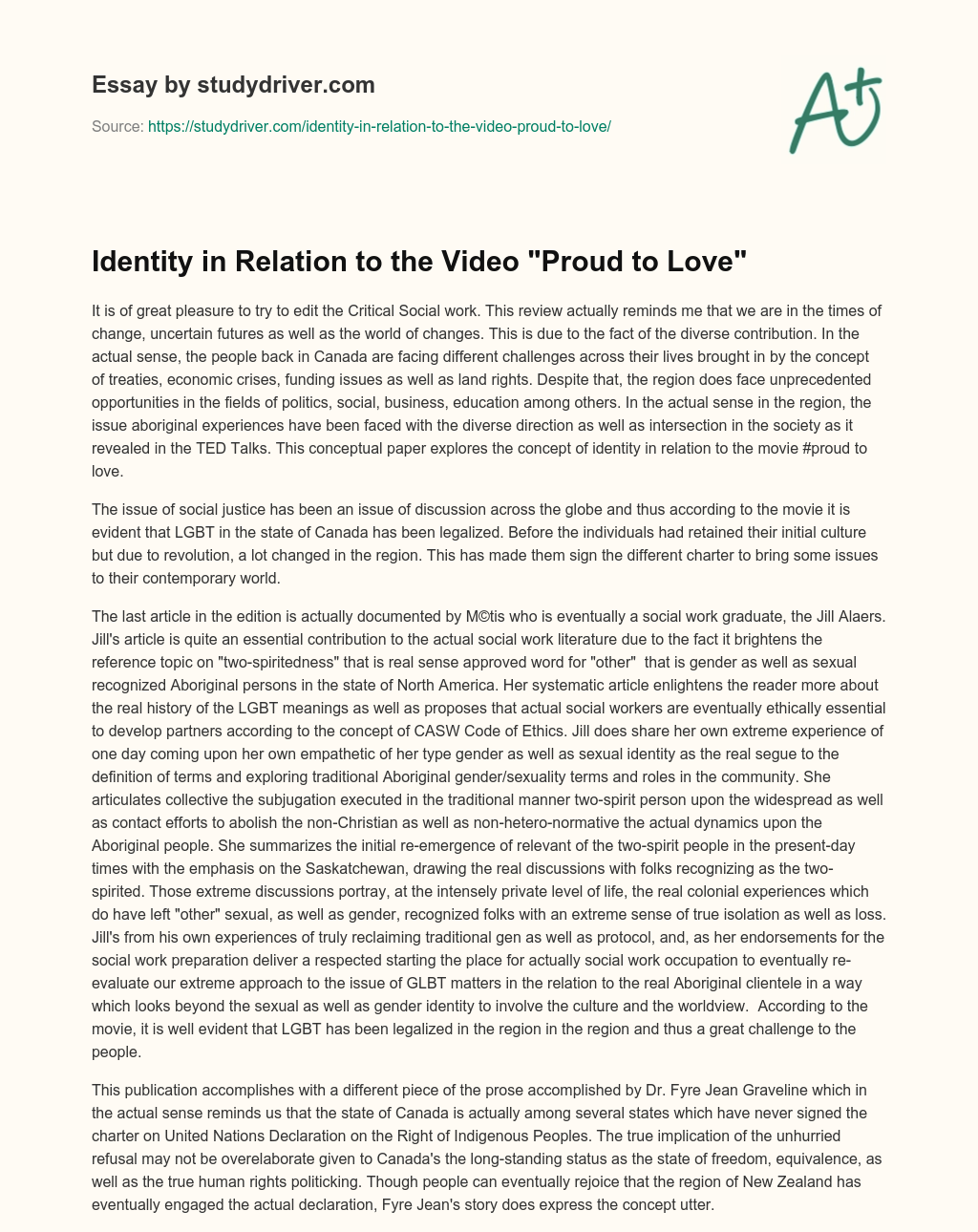 Identity in Relation to the Video “Proud to Love” essay