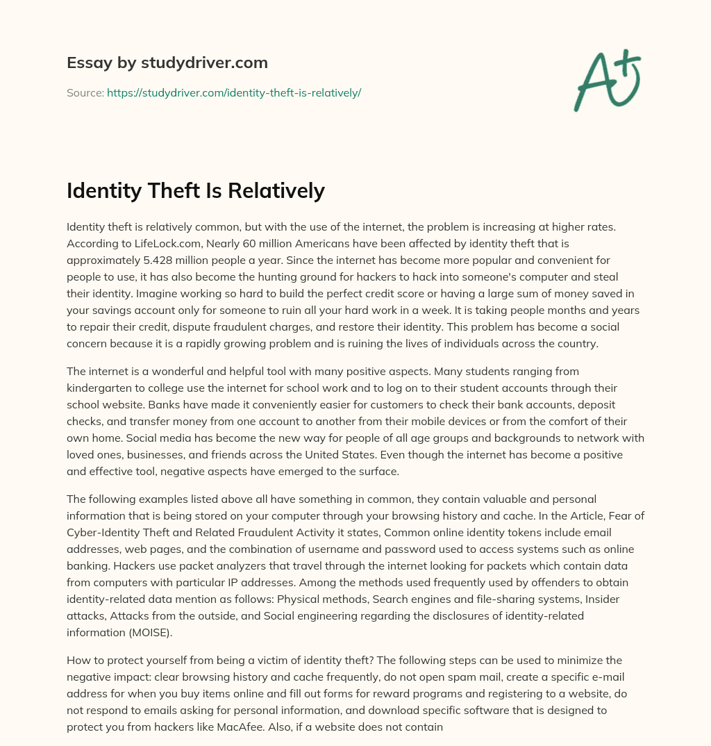 Identity Theft is Relatively essay