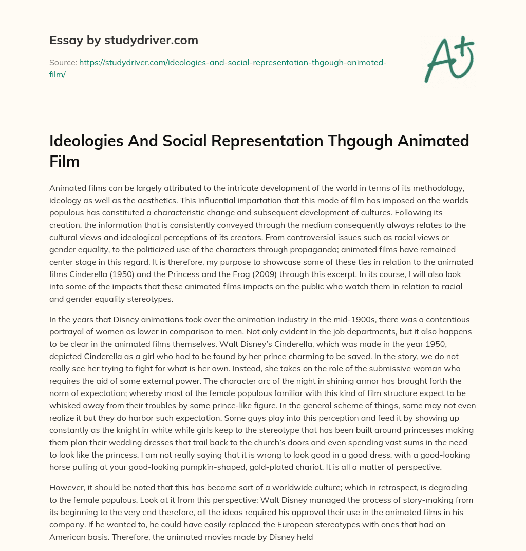 Ideologies and Social Representation Thgough Animated Film essay