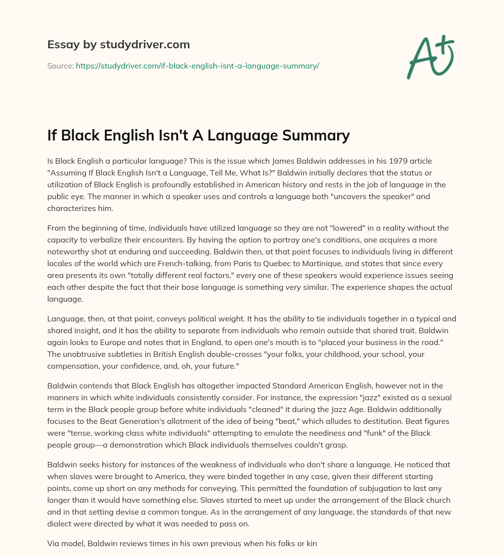 If Black English isn’t a Language Summary essay
