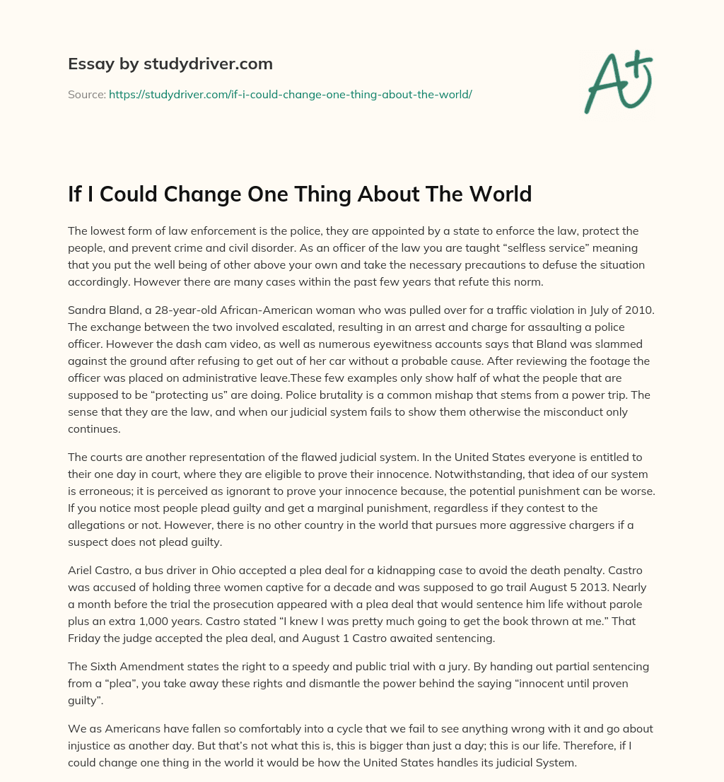 If i could Change One Thing about the World essay