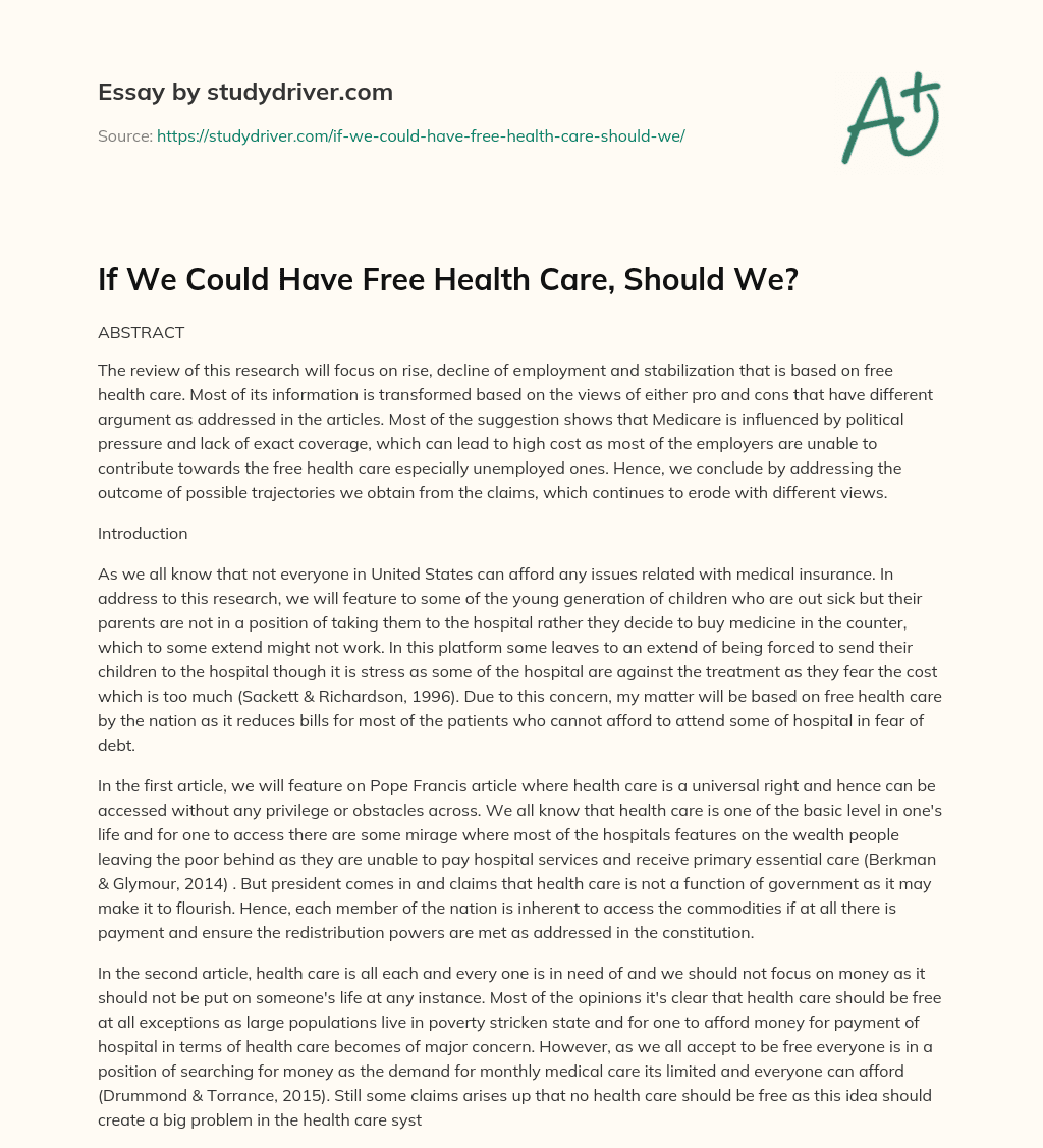 If we could have Free Health Care, should We? essay