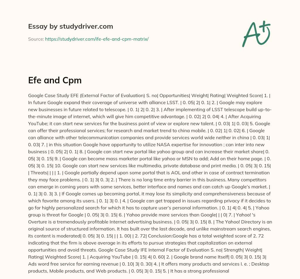 Efe and Cpm essay