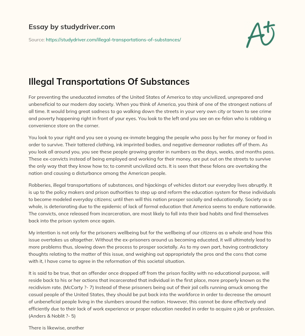 Illegal Transportations of Substances essay