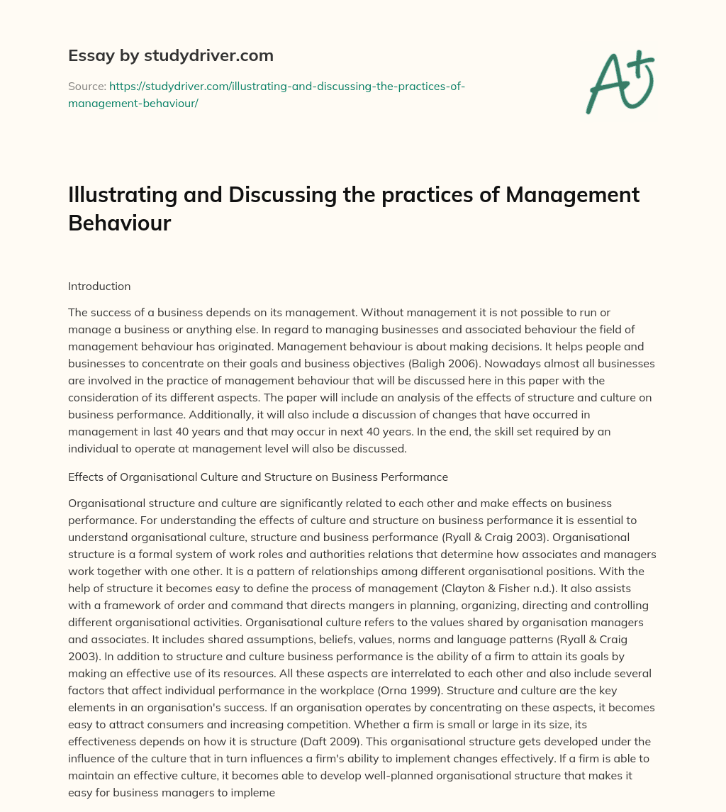 Illustrating and Discussing the Practices of Management Behaviour essay