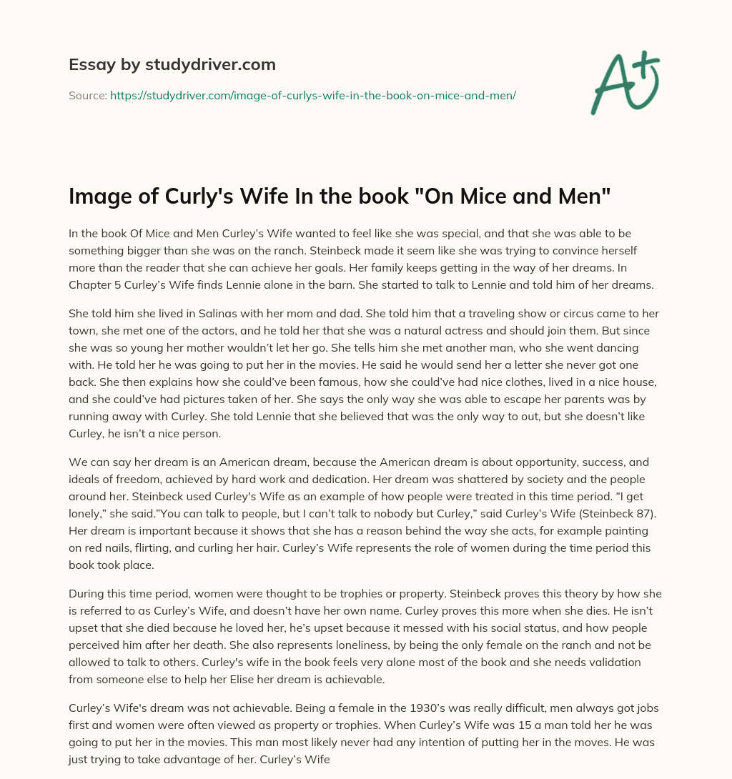 Image of Curly’s Wife in the Book “On Mice and Men” essay