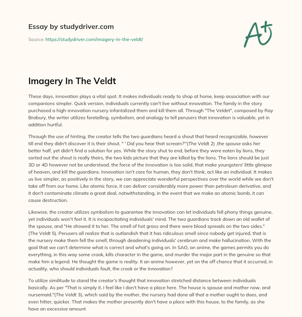 Imagery in the Veldt essay