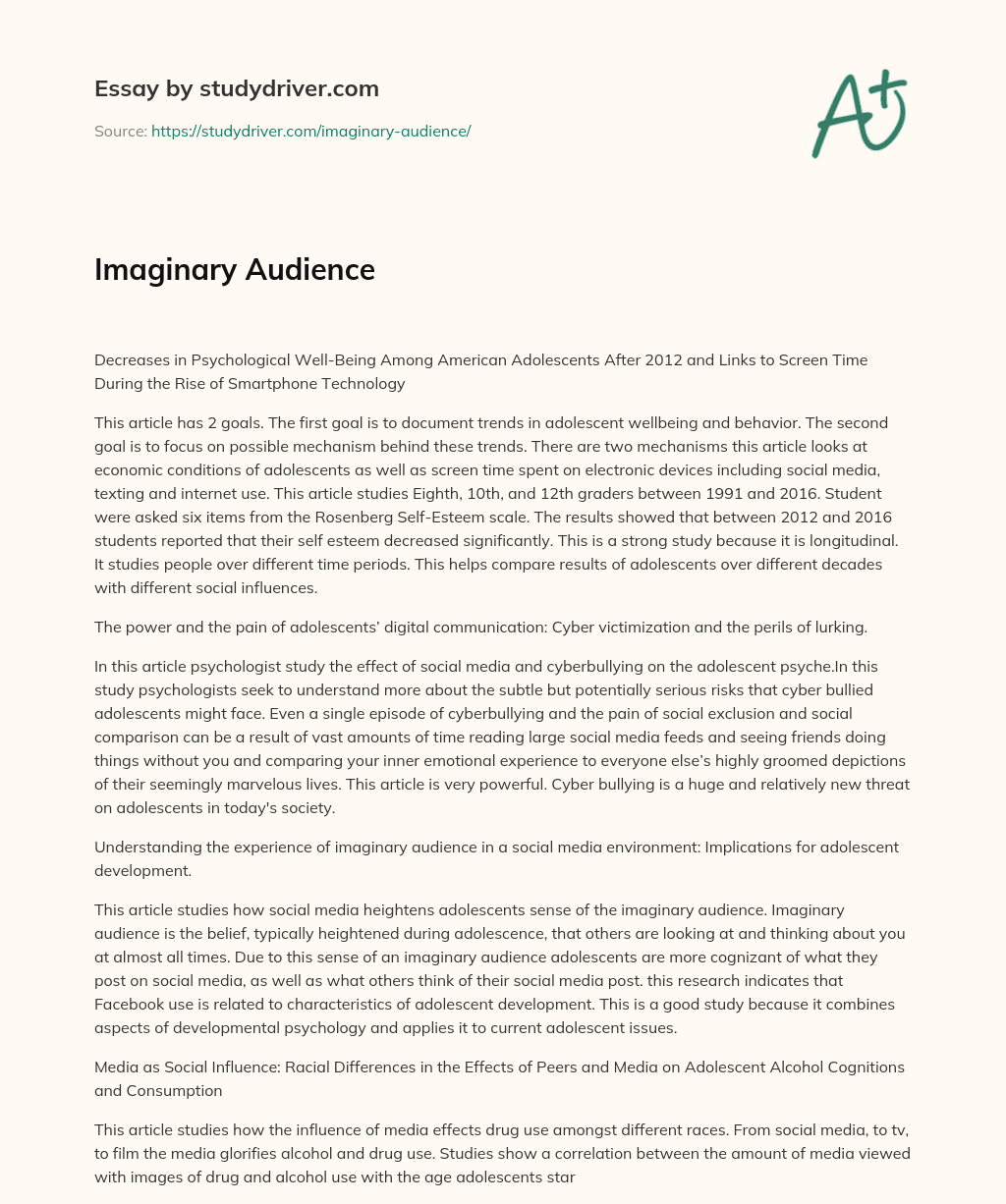 Imaginary Audience essay
