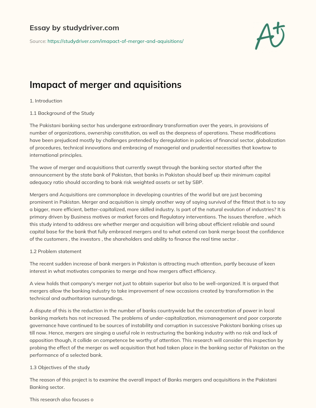 Imapact of Merger and Aquisitions essay