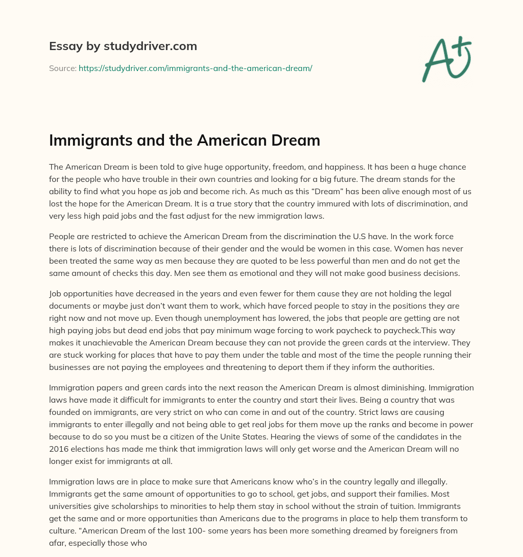 Immigrants and the American Dream essay
