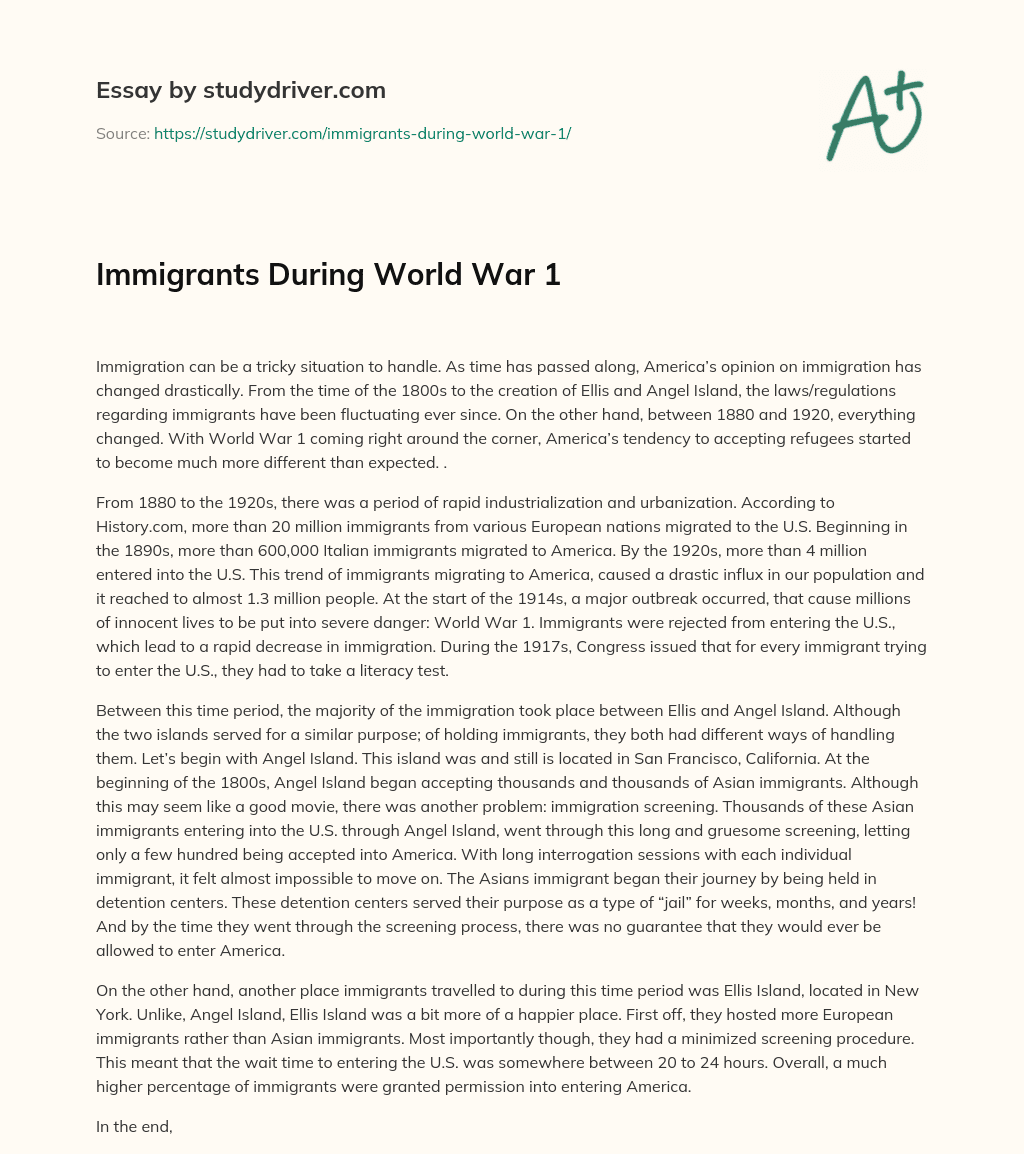 Immigrants during World War 1 essay