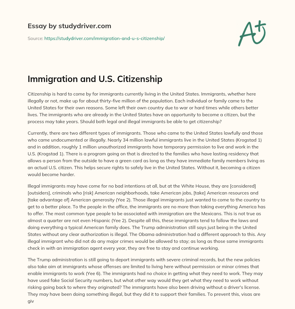 Immigration and U.S. Citizenship essay