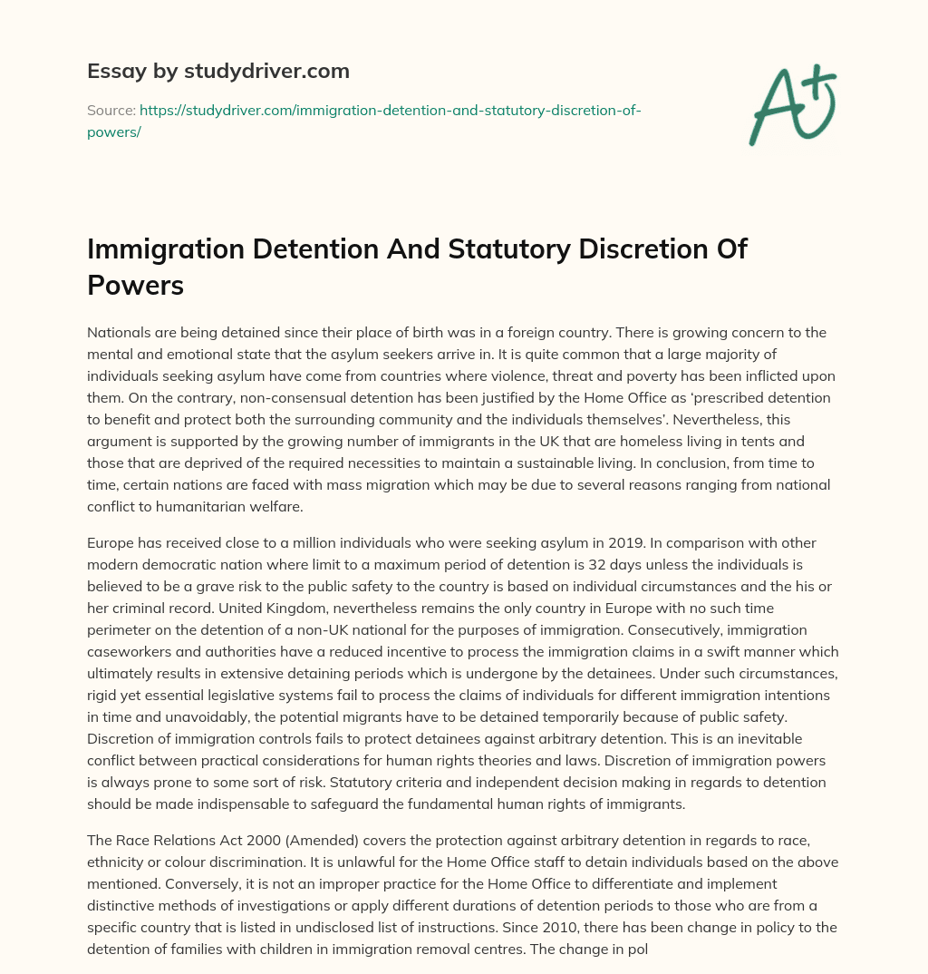 Immigration Detention and Statutory Discretion of Powers essay