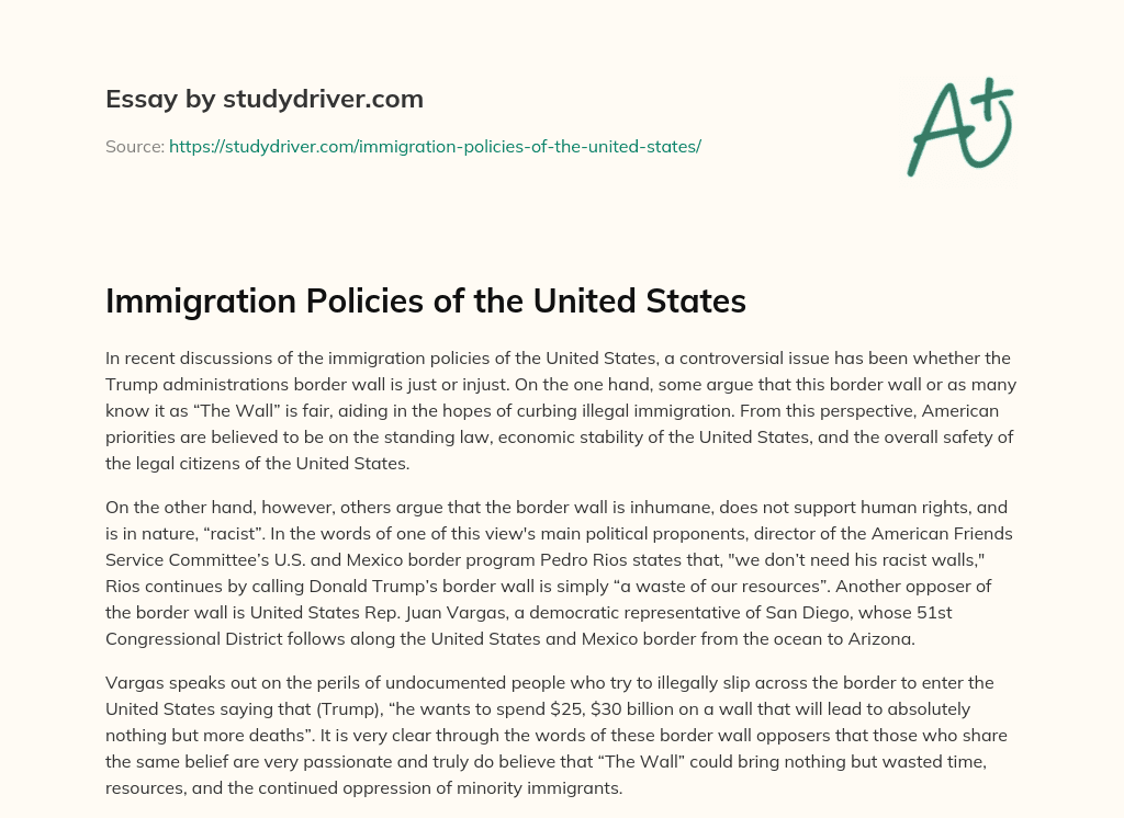 Immigration Policies of the United States essay