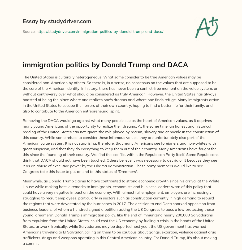 Immigration Politics by Donald Trump and DACA essay