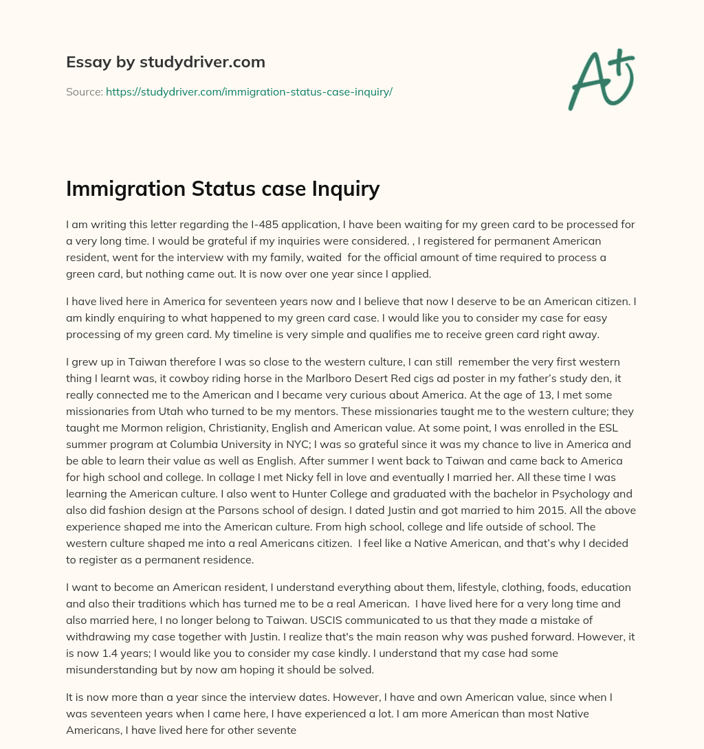 Immigration Status Case Inquiry essay