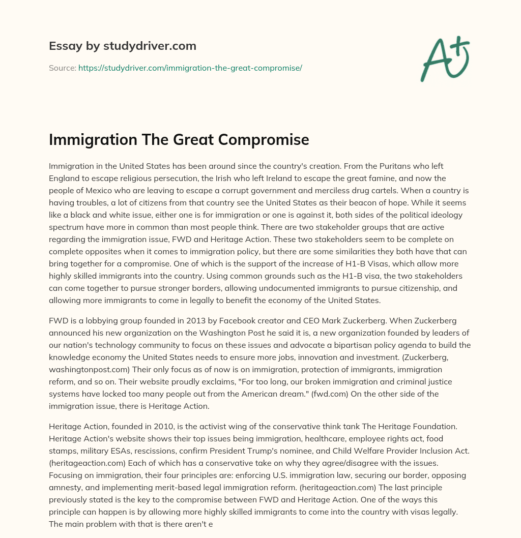 Immigration the Great Compromise essay