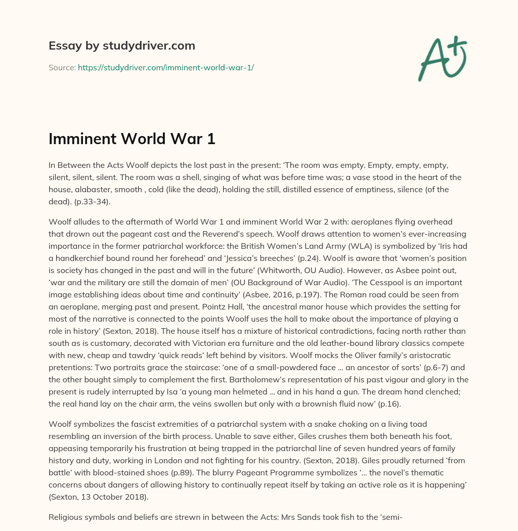 Imminent World War 1 essay