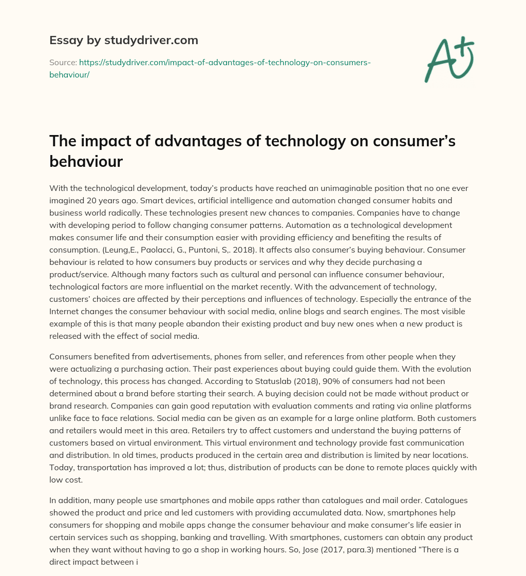 The Impact of Advantages of Technology on Consumer’s Behaviour essay
