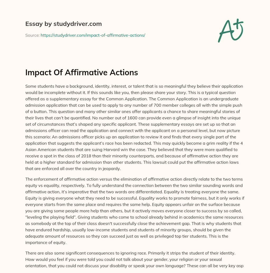 Impact of Affirmative Actions essay