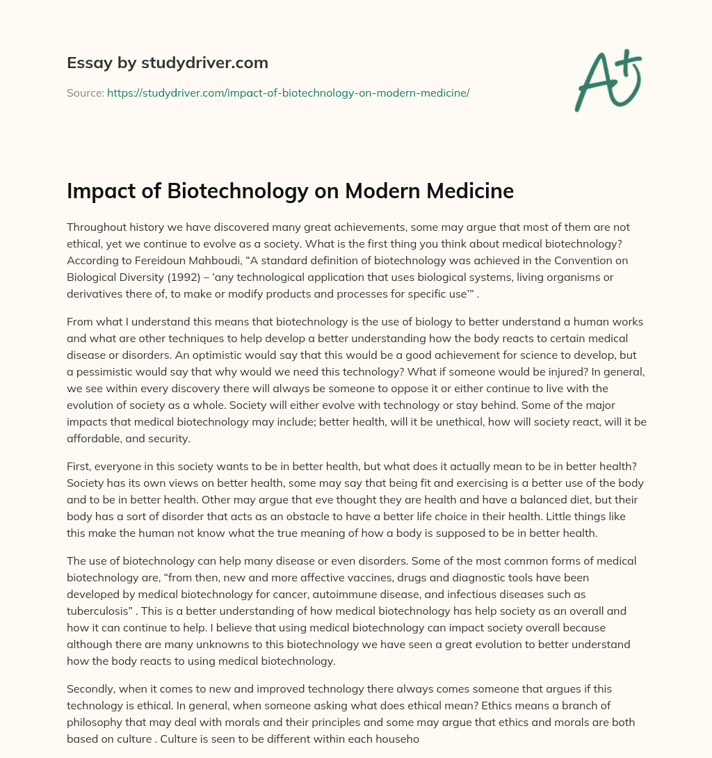 Impact of Biotechnology on Modern Medicine essay