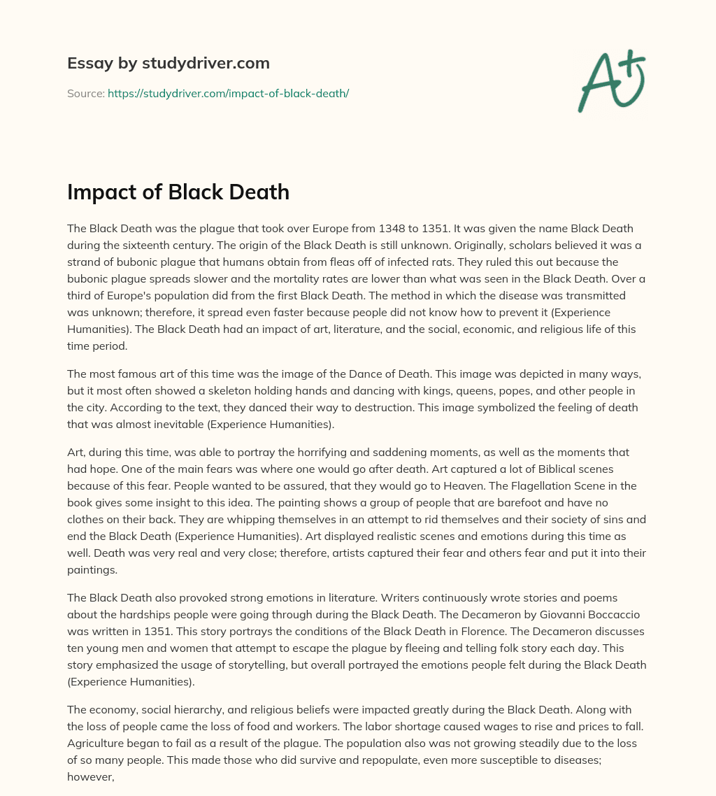 Impact of Black Death essay