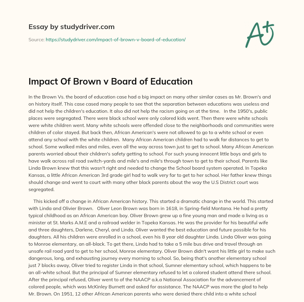 Impact of Brown V Board of Education essay