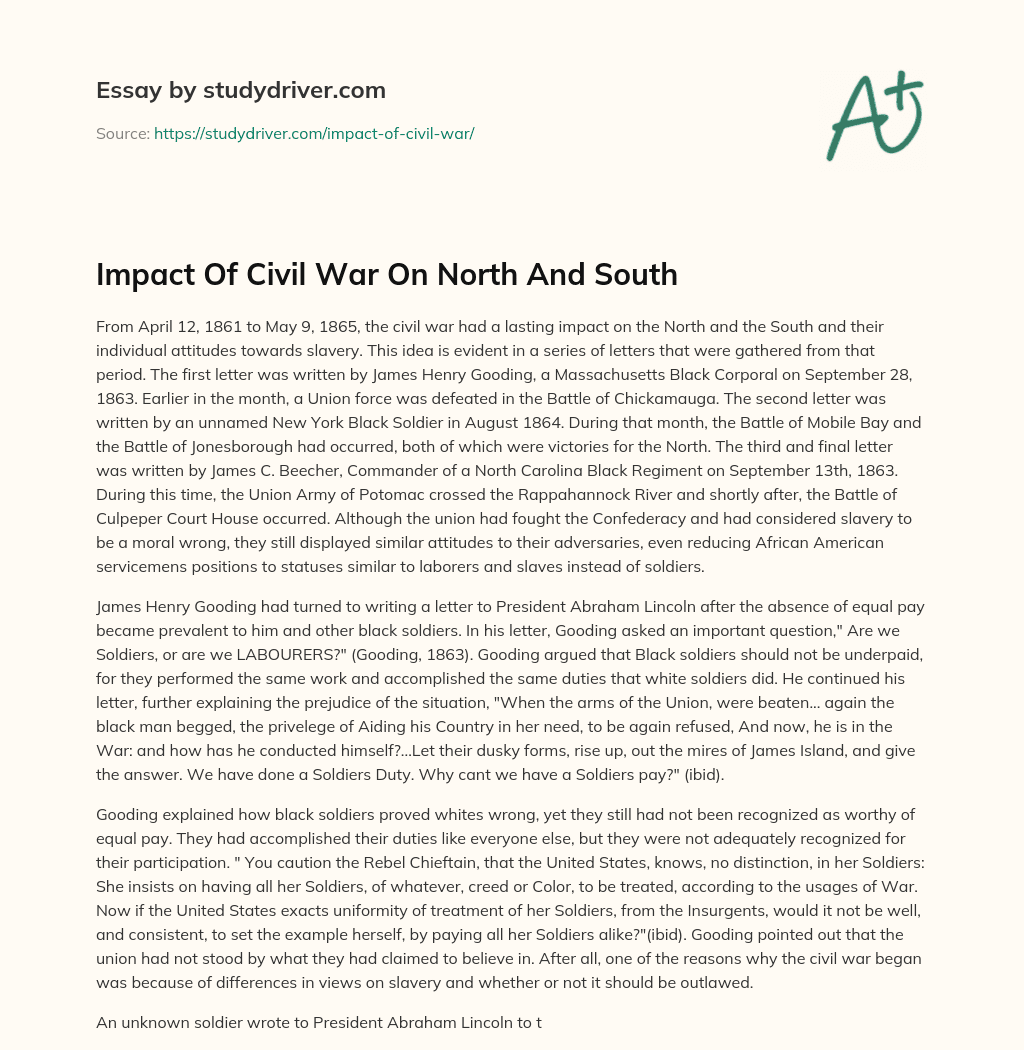 Impact of Civil War on North and South essay