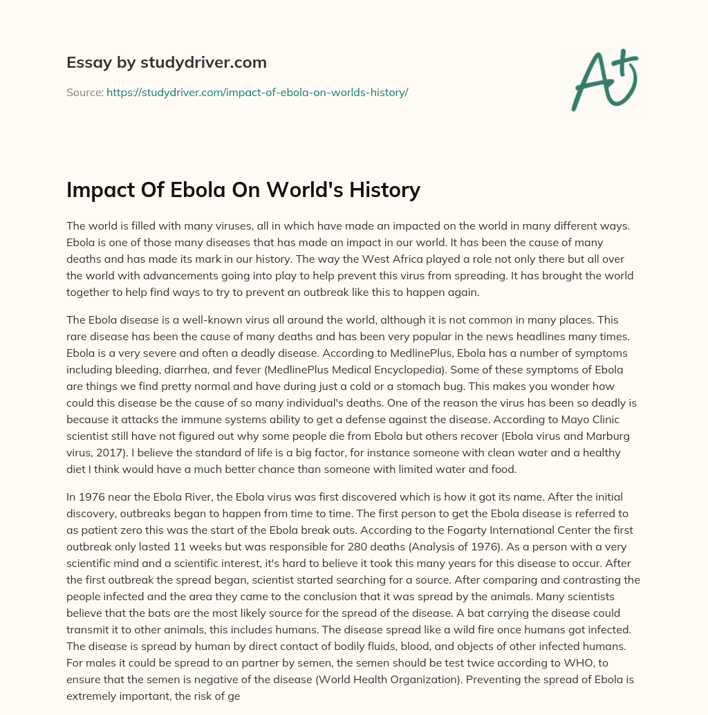 Impact of Ebola on World’s History essay