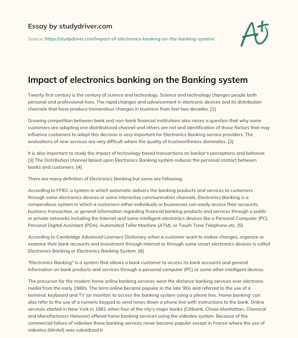 Impact of Electronics Banking on the Banking System essay