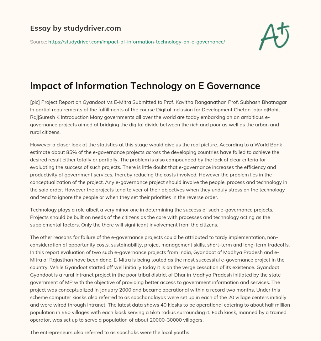 Impact of Information Technology on E Governance essay