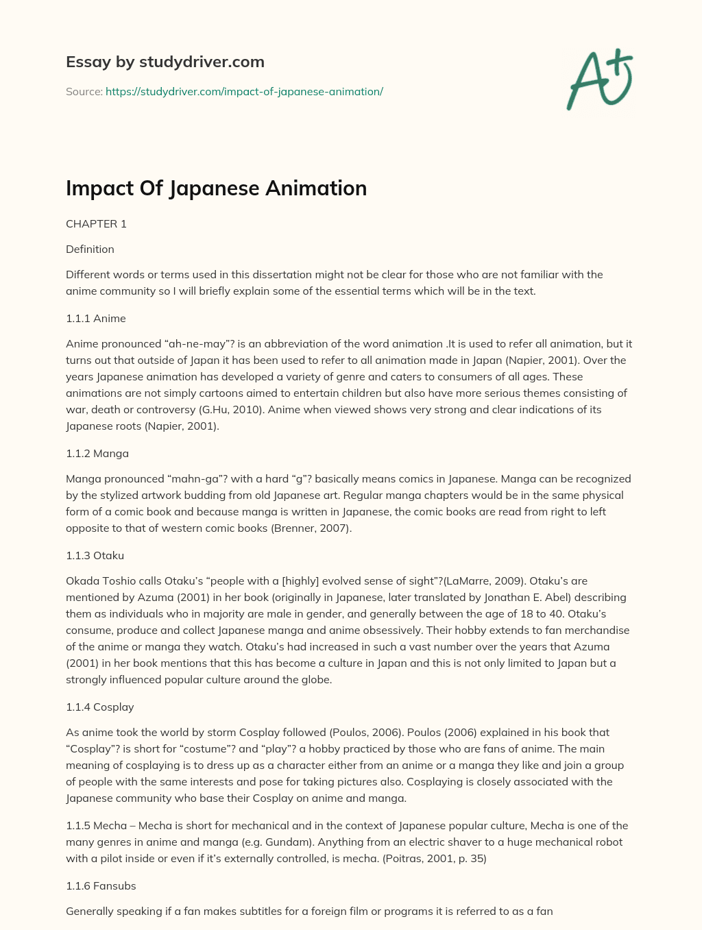 Impact Of Japanese Animation - Free Essay Example - 6415 Words |  