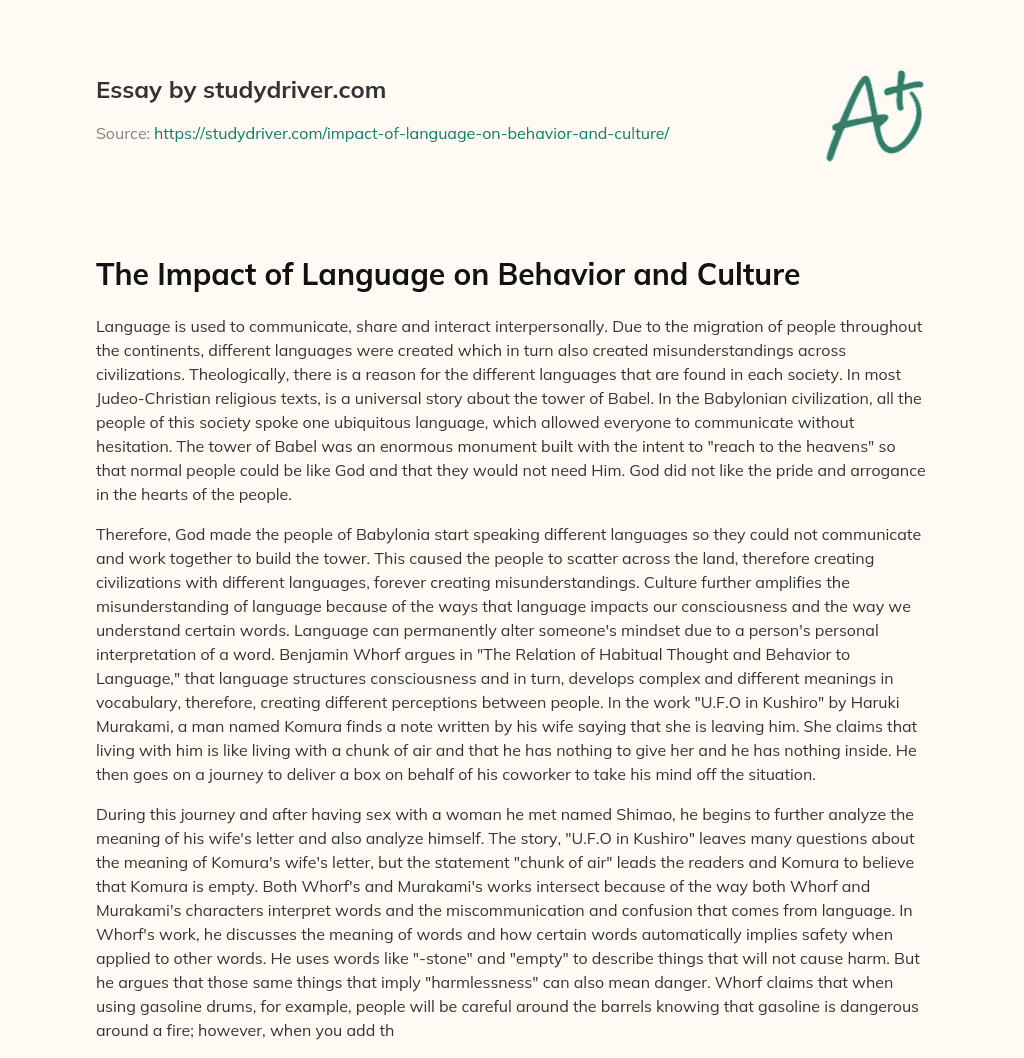 The Impact of Language on Behavior and Culture essay