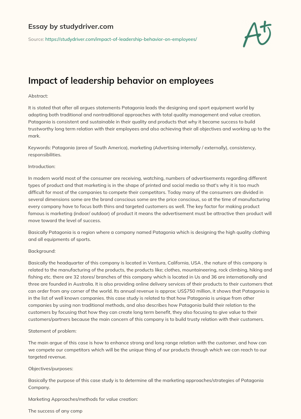 Impact of Leadership Behavior on Employees essay