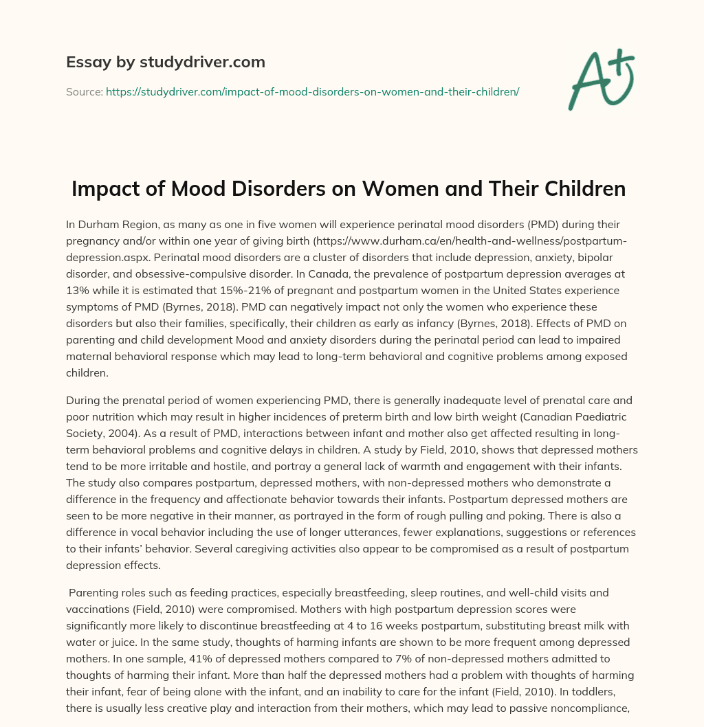  Impact of Mood Disorders on Women and their Children essay