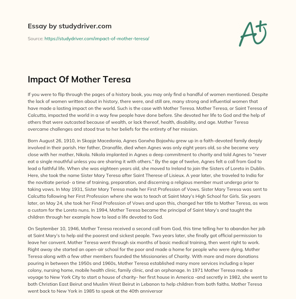 Impact of Mother Teresa essay