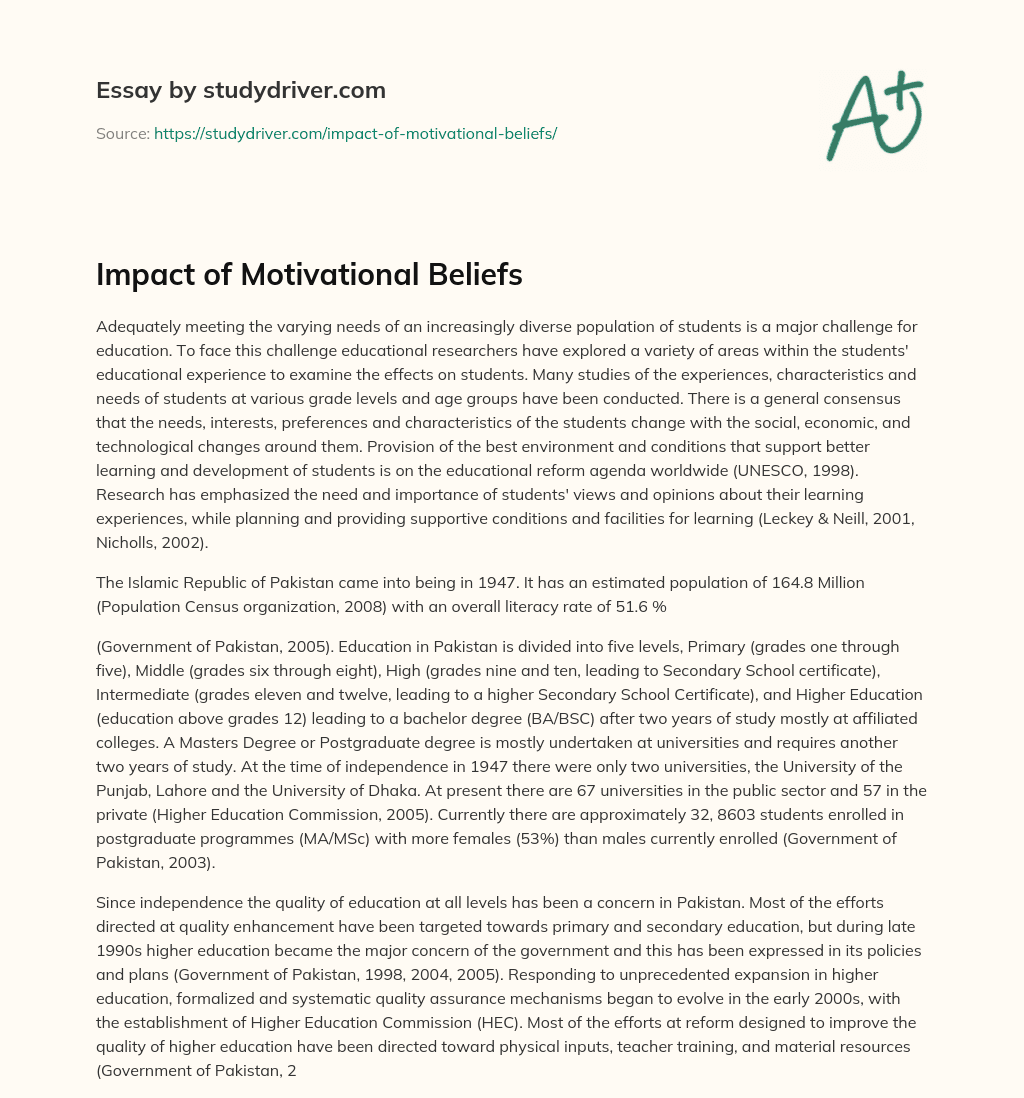 Impact of Motivational Beliefs essay