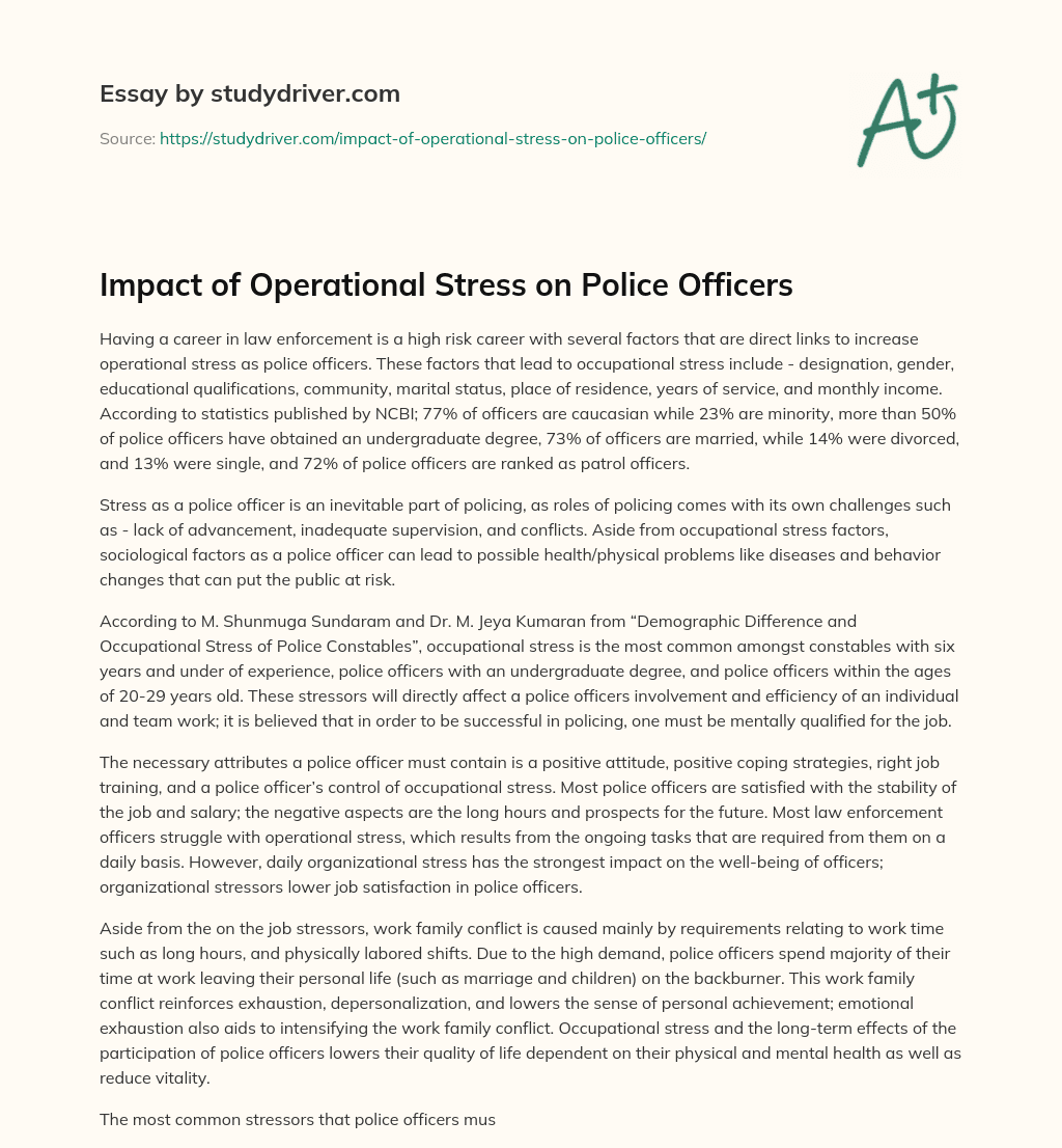 Impact of Operational Stress on Police Officers essay