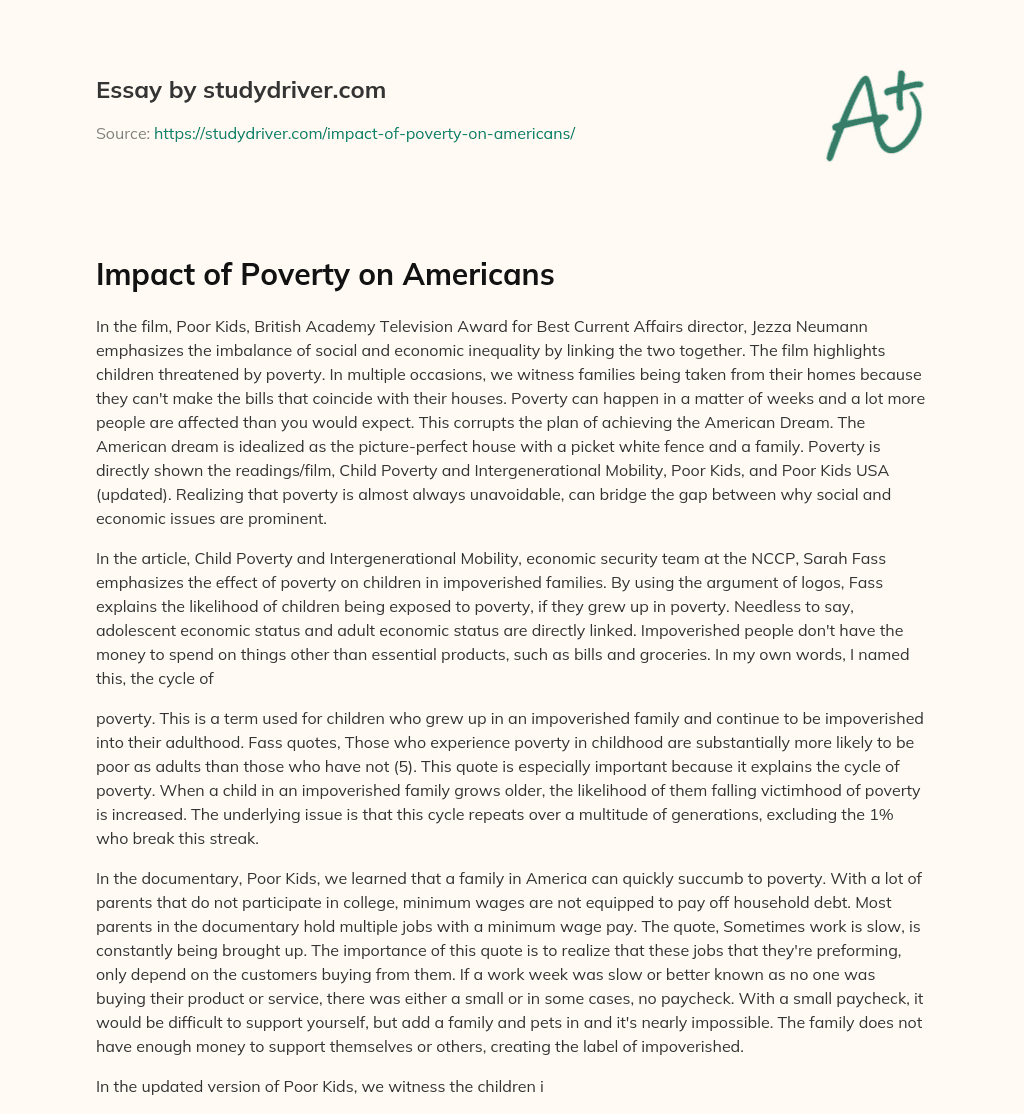 Impact of Poverty on Americans essay
