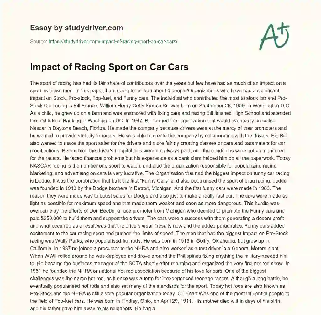 Impact of Racing Sport on Car Cars essay