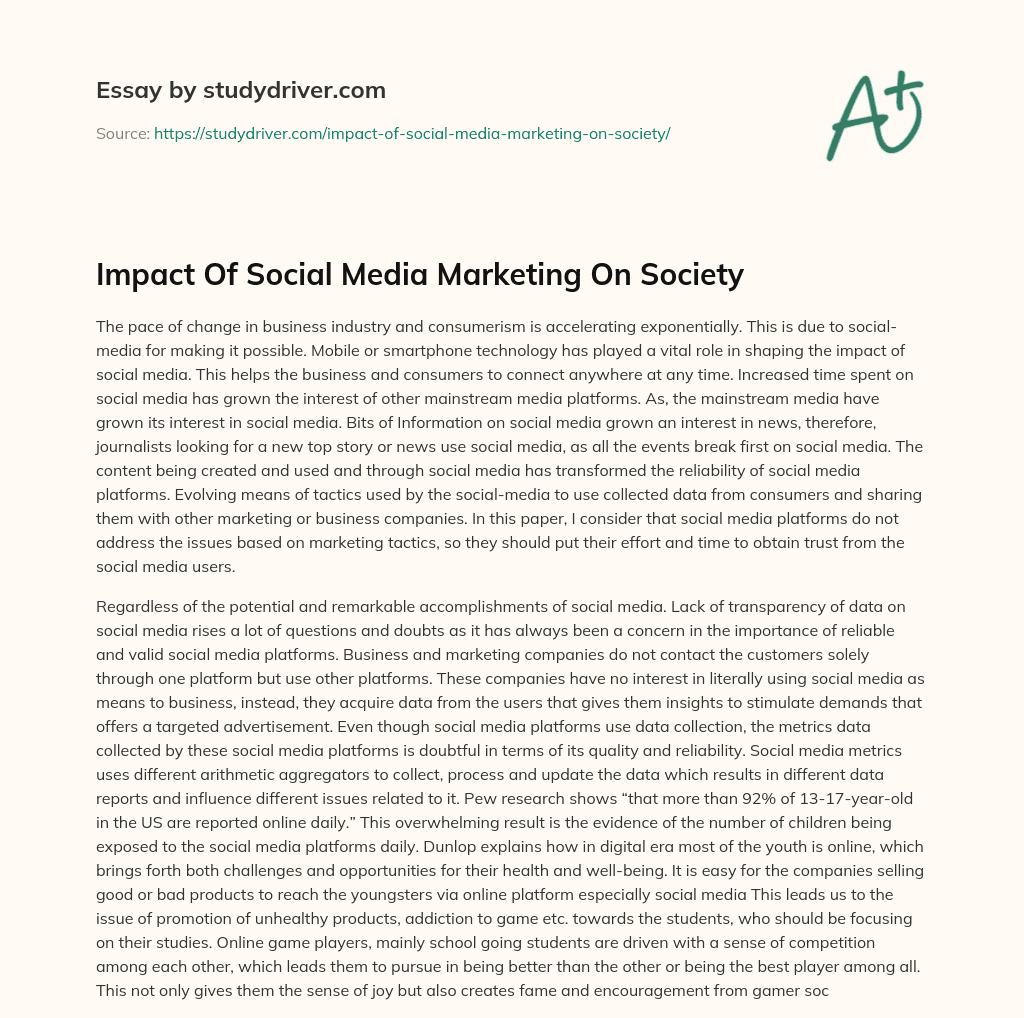 Impact of Social Media Marketing on Society essay