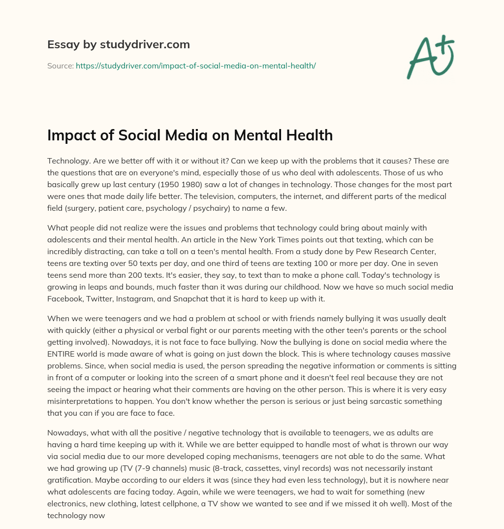 Impact of Social Media on Mental Health essay