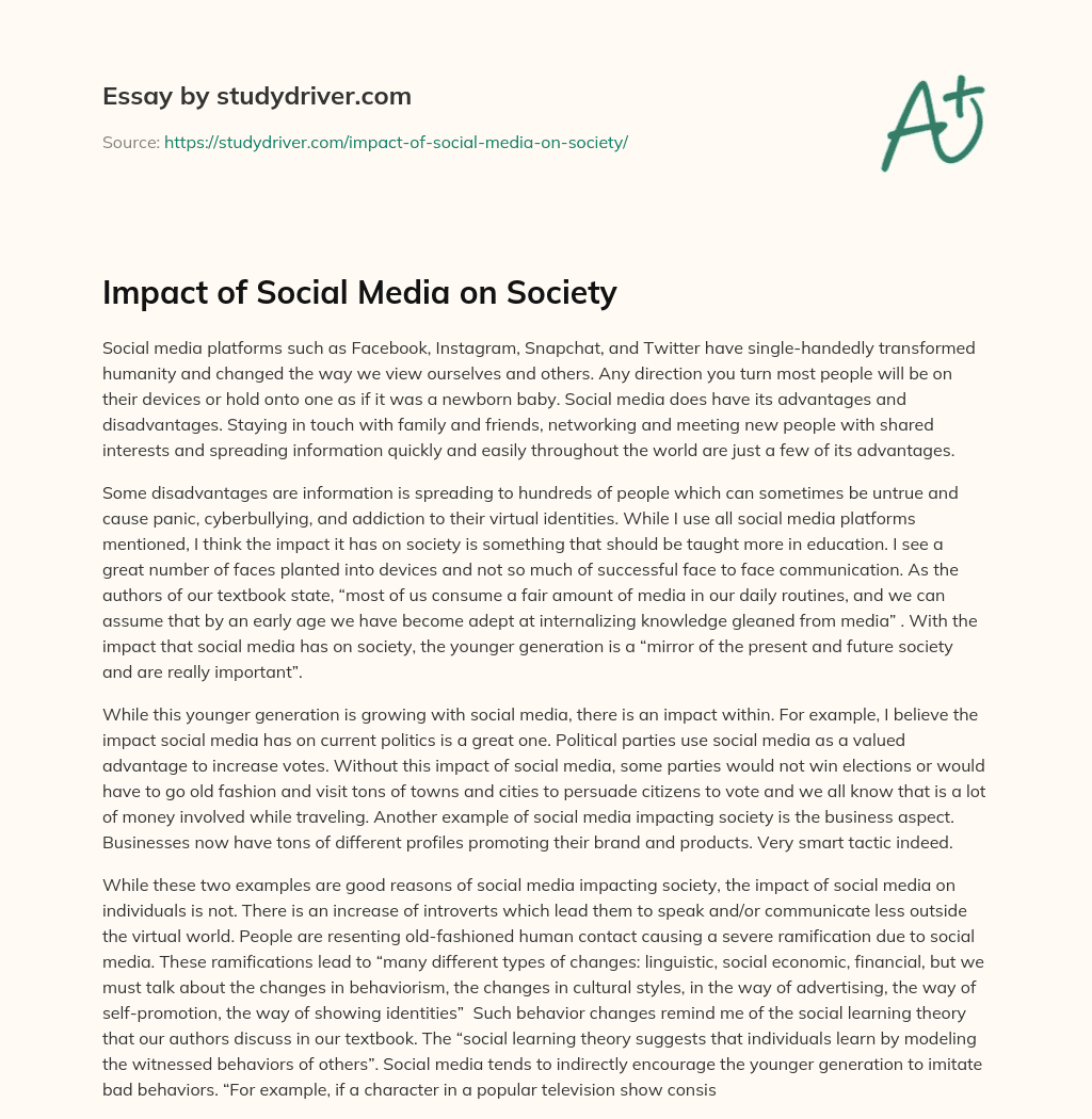 Impact of Social Media on Society essay