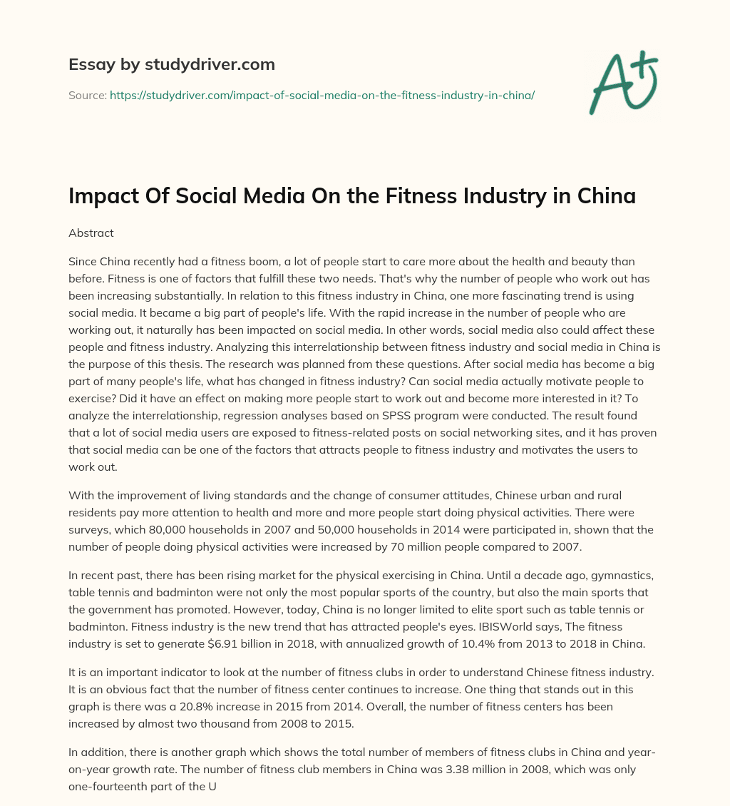 Impact of Social Media on the Fitness Industry in China essay