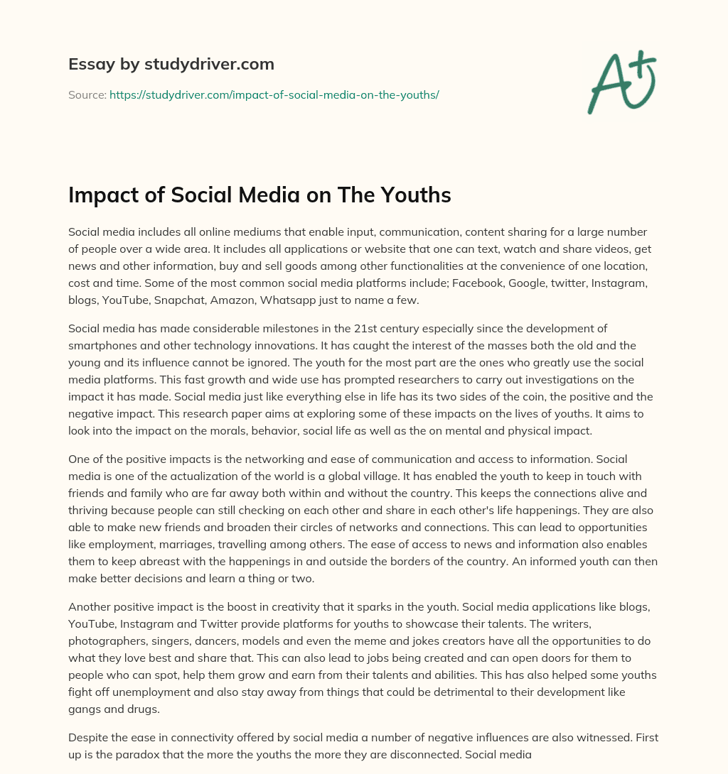 Impact of Social Media on the Youths essay