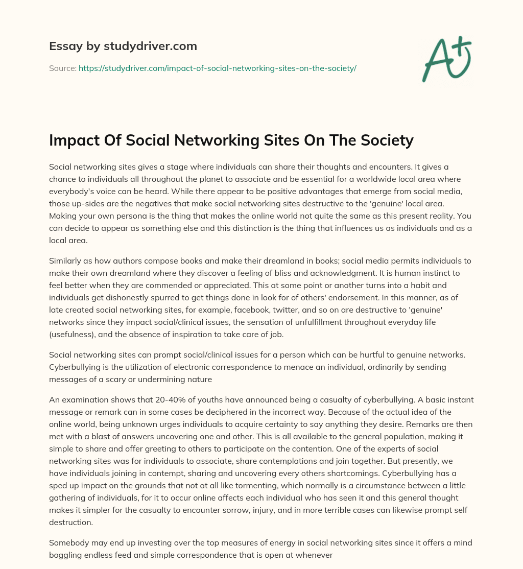 Impact of Social Networking Sites on the Society essay