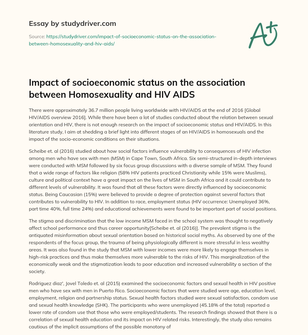 Impact of Socioeconomic Status on the Association between Homosexuality and HIV AIDS essay